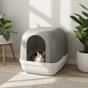 Khay vệ sinh cho mèo có nắp giúp hạn chế mùi và cát văng