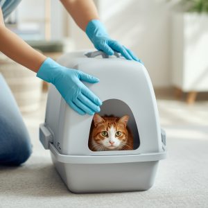 Vệ sinh khay vệ sinh cho mèo có nắp đúng cách