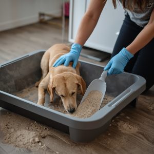 Vệ sinh khay vệ sinh cho chó dùng cát đúng cách