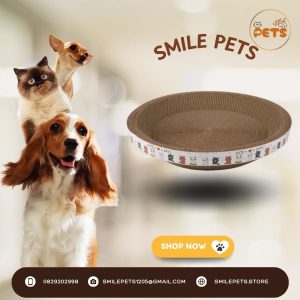 Ổ cào móng hình tròn cho mèo hiệu Smile Pets bằng giấy carton.